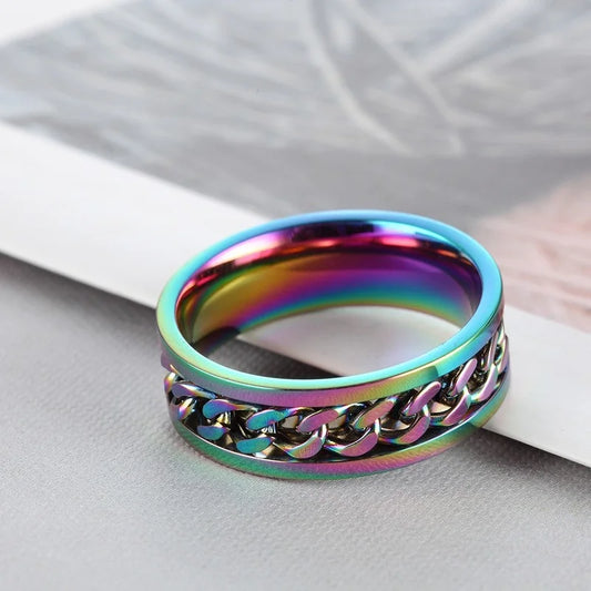 Titanium Steel Rotatable Chain Rings for Women and Men Spinner Ring Decompression, Multifunctional Chain Ring Bottle Opener Gift